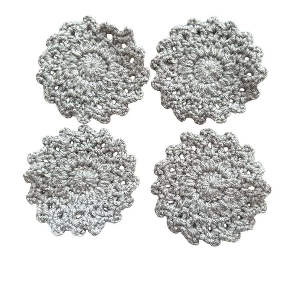 Set of 4 Crochet Gray Coasters